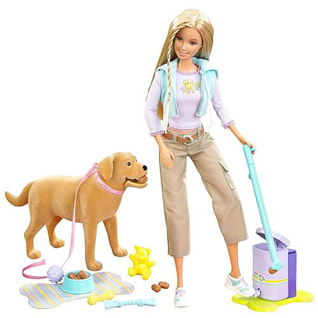 barbie and her dog clean the house